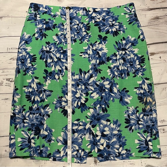 J. Crew Pencil Skirt Size 6 Green Blue Flowers Preowned - Picture 7 of 7